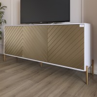 Тумба под телевизор с золотыми металлическими ножками LION Амарант 168x40x76,5 см Нимфея Альба (белый)/Перламутровый металлик (RAL-7048) 1680x400x765 (LION-043062)