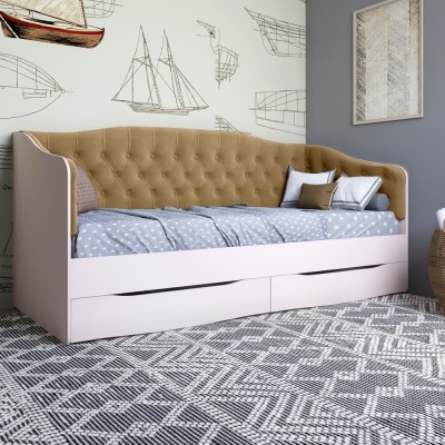 Ліжко дитяче односпальне LION Л-9 з м'якою спинкою та висувними ящиками 190x90 см Рожевий/Лілі-02