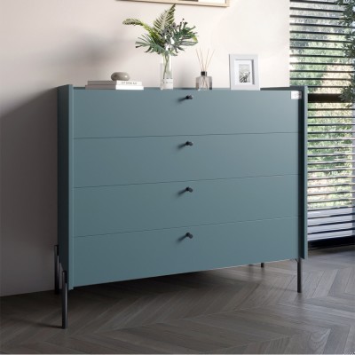 Комод з 4 ящиками LION Wood з чорними ніжками 100х90х45 см Граніт сірий