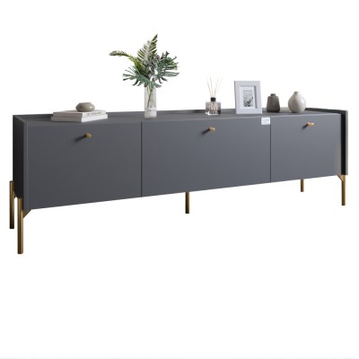 Тумба під телевізор на 3 шухляди LION Wood з золотими ніжками 180x40x50 см Антрацит