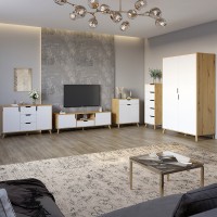 Комплект мебели для гостиной 5 предметов с ножками цвета светлый орех М-ЗОН Борн Дуб Артизан/Нимфея Альба