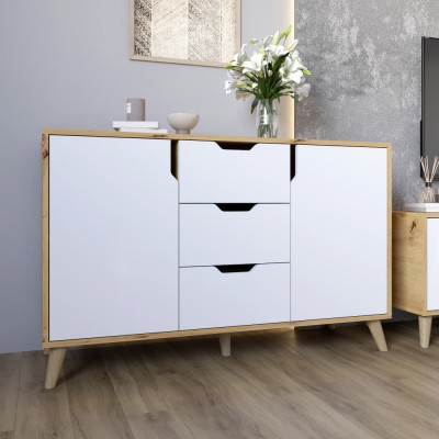 Комплект меблів для вітальні 5 предметів з ніжками кольору світлий горіх М-ЗОН Борн Дуб Артизан/Німфея Альба  