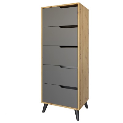 Комод високий з чорними ніжками 5 ящиків М-ЗОН Борн 500 Дуб Артизан/Антрацит 
