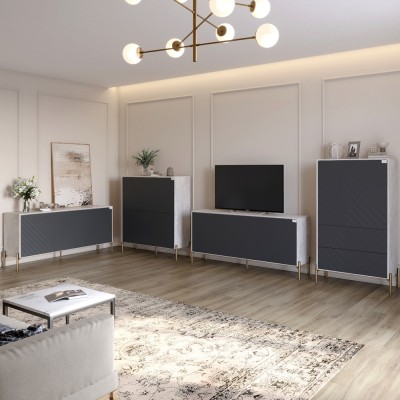 Комплект меблів для вітальні LION Амарант 4 елементи із золотими металевими ніжками Бетон/Графітовий