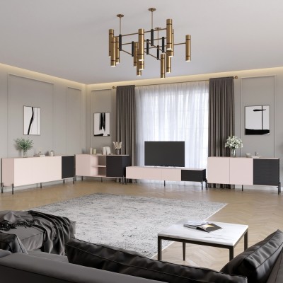 Комплект модульний для вітальні LION Грей 4 елементи з чорними металевими ніжками Рожевий/Асфальт