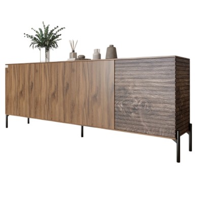 Комод в гостиную на черных металлических ножках LION Грей 204x38x76,5 см Дуб Ливорно/Дерево (LION-042511)
