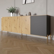 Комод на золотих металевих ніжках LION Грей 204x38x76,5 см Дуб Артизан/Асфальт 