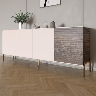 Комод на золотих металевих ніжках LION Грей 204x38x76,5 см Рожевий/Дерево