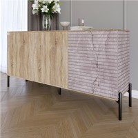 Комод закрытый в гостиную на черных металлических ножках LION Грей 154x38x76,5 см Дуб сонома/Камень (LION-041797)