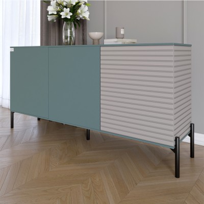 Комод закритий у вітальню на чорних металевих ніжках LION Грей 154x38x76,5 см Граніт сірий/Кашемір 