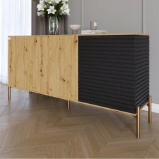 Комод закритий у вітальню на золотих металевих ніжках LION Грей 154x38x76,5 см Дуб Артизан/Асфальт 