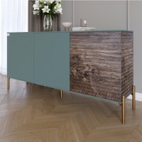 Комод закритий у вітальню на золотих металевих ніжках LION Грей 154x38x76,5 см Граніт сірий/Дерево 