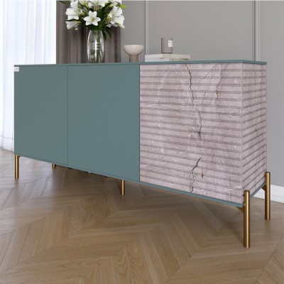 Комод закритий у вітальню на золотих металевих ніжках LION Грей 154x38x76,5 см Граніт сірий/Камінь 