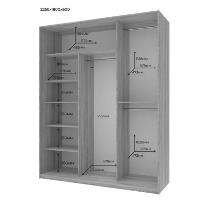 Шкаф купе Doros Сити Лайт Кашемир 2 ДСП/1 зеркало 180х60х225 (DRS-011805)