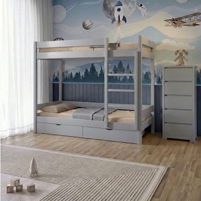Двухъярусная детская кровать Mebigrand Атланта Мини Светло-серый (RAL7040) 90х190 см с ящиками
