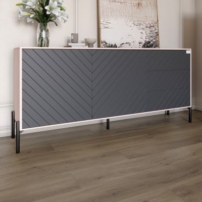 Комод з чорними металевими ніжками LION Амарант 168x40x76,5 см Розовий/Графітовий