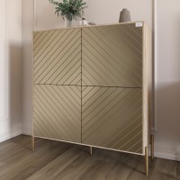 Комод-пенал із золотими металевими ніжками LION Амарант 114х40х126,5 см Дуб сонома/Перламутровий металік RAL-7048 1140х400х1265 мм