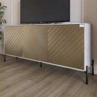 Тумба під телевізор із чорними металевими ніжками LION Амарант 168x40x76,5 см Бетон/Перламутровий металік RAL-7048 1680x400x765 