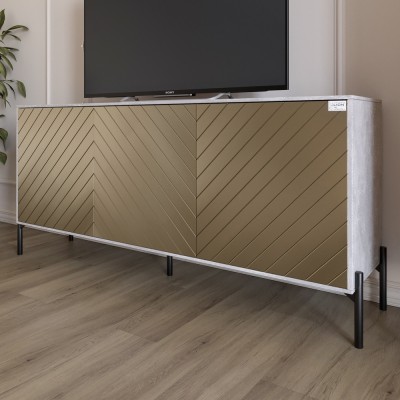 Тумба під телевізор із чорними металевими ніжками LION Амарант 168x40x76,5 см Бетон/Перламутровий металік RAL-7048 1680x400x765 