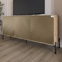 Тумба під телевізор із чорними металевими ніжками LION Амарант 168x40x76,5 см Дуб Аппалачі/Перламутровий металік RAL-7048 1680x400x765 