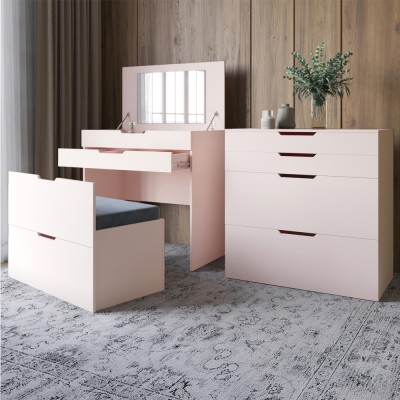 Комод-трюмо з дзеркалом, нішою під сидінням та ящиком LION Азія Рожевий 