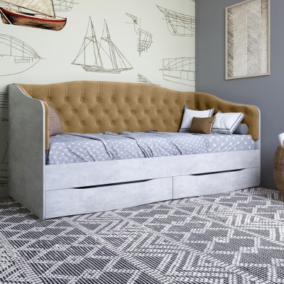 Ліжко дитяче односпальне LION Л-9 з м'якою спинкою та висувними ящиками 190x90 см Бетон/Лілі-02 