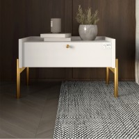 Тумба ліжкова LION Wood з одним ящиком Німфея Альба білий золоті ніжки 