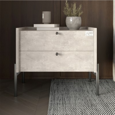 Тумба ліжкова LION Wood з двома ящиками Бетон чорні ніжки