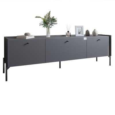 Тумба під телевізор на 3 шухляди LION Wood з чорними ніжками 180x40x50 см Антрацит