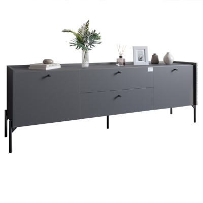 Тумба під телевізор з шухлядами LION Wood з чорними ніжками 160x40x65 см Антрацит