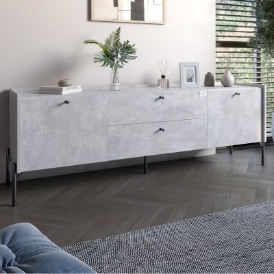 Тумба під телевізор із ящиками LION Wood із чорними ніжками 180х50х40 см Бетон