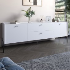 Тумба під телевізор із ящиками LION Wood із чорними ніжками 180х50х40 см Німфея Альба білий 