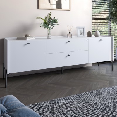 Тумба під телевізор із ящиками LION Wood із чорними ніжками 180х50х40 см Німфея Альба білий 
