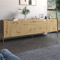 Тумба під телевізор із ящиками LION Wood із золотими ніжками 180х50х40 см Дуб Артізан 
