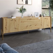 Тумба під телевізор із ящиками LION Wood із золотими ніжками 180х50х40 см Дуб Артізан 