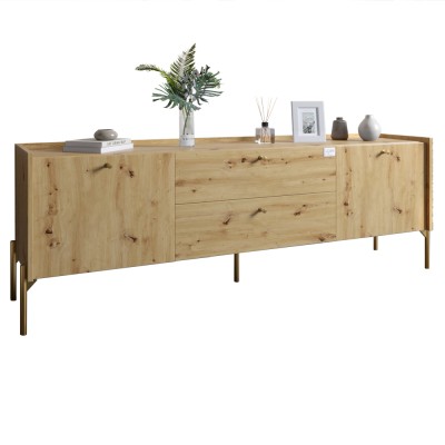 Тумба під телевізор з шухлядами LION Wood з золотими ніжками 160x40x65 см Дуб Артизан