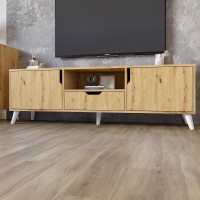 Тумба під телевізор з білими ніжками М-ЗОН Борн 1600 Дуб Артизан