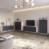 Комплект меблів для вітальні LION Амарант 4 елементи з чорними металевими ніжками Розовий/Графітовий