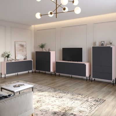 Комплект меблів для вітальні LION Амарант 4 елементи з чорними металевими ніжками Розовий/Графітовий