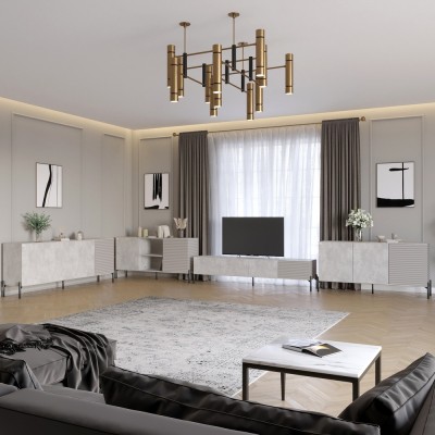 Комплект модульний для вітальні LION Грей 4 елементи з чорними металевими ніжками Бетон/Кашемір