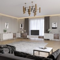 Комплект модульный для гостиной LION Грей 4 элемента с золотыми металлическими ножками Бетон/Дерево (LION-042888)