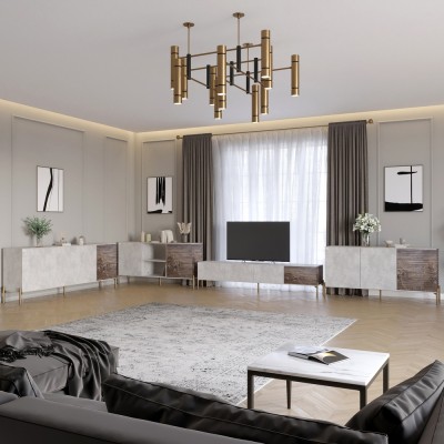 Комплект модульний для вітальні LION Грей 4 елементи з золотими металевими ніжками Бетон/Дерево