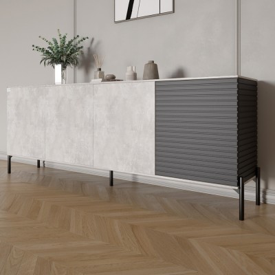 Комод у вітальню на чорних металевих ніжках LION Грей 204x38x76,5 см Бетон/Асфальт