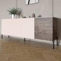 Комод у вітальню на чорних металевих ніжках LION Грей 204x38x76,5 см Рожевий/Дерево