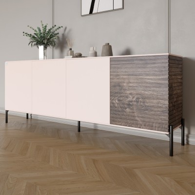 Комод у вітальню на чорних металевих ніжках LION Грей 204x38x76,5 см Рожевий/Дерево