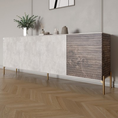 Комод на золотих металевих ніжках LION Грей 204x38x76,5 см Бетон/Дерево