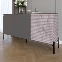 Комод закрытый в гостиную на черных металлических ножках LION Грей 154x38x76,5 см Антрацит/Камень (LION-041788)