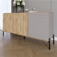 Комод закритий у вітальню на чорних металевих ніжках LION Грей 154x38x76,5 см Дуб Аппалачі/Кашемір 