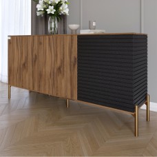 Комод закритий у вітальню на золотих металевих ніжках LION Грей 154x38x76,5 см Дуб Ліворно/Асфальт 
