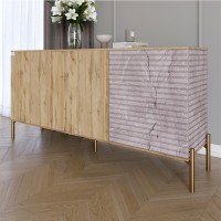 Комод закритий у вітальню на золотих металевих ніжках LION Грей 154x38x76,5 см Дуб Аппалачі/Камінь 